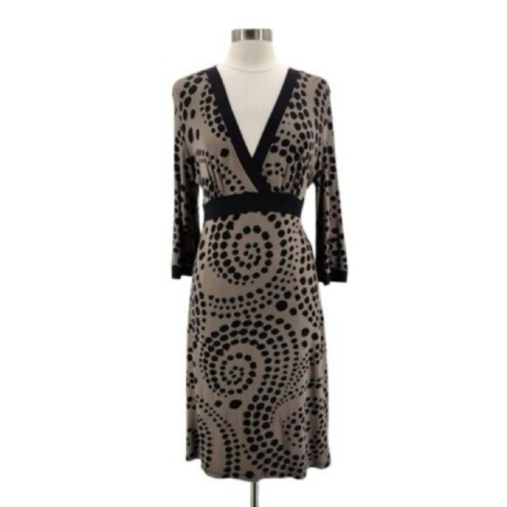 Athleta Empire Waist Faux Wrap Dress Dots Brown Green Gray EUC